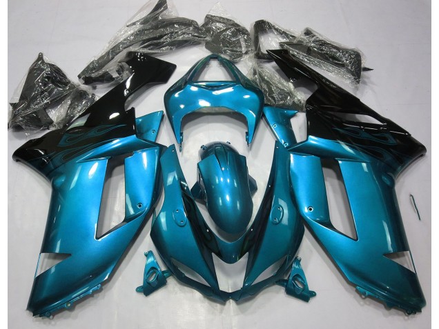 2007-2008 Gloss Light Blue & Black Kawasaki ZX6R Motorcycle Fairing