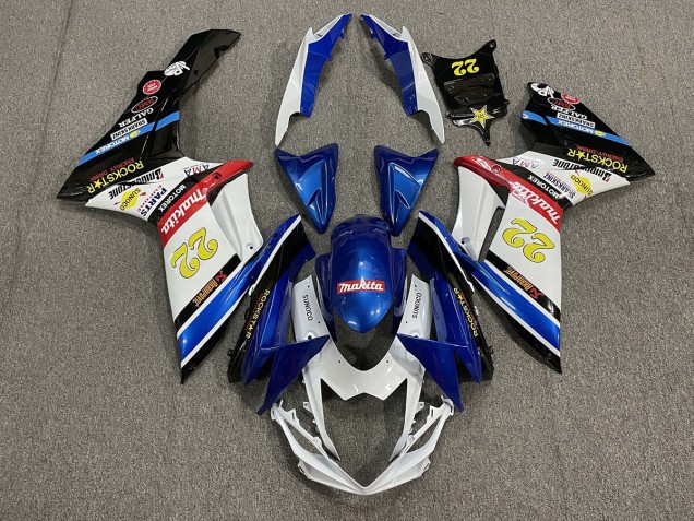 2011-2024 22 Rockstar White and Blue Suzuki GSXR 600-750 Motorcycle Fairing